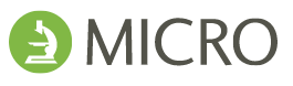 A logo for micro with a microscope in a green circle.