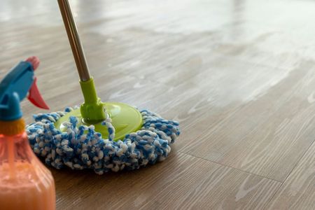 Spray And Mopping For Vinyl Sheet Surfaces Waxing Step To Finish After Installation Vinyl Floor Tiles — Big Red Carpet & Property Maintenance In Bowen, QLD