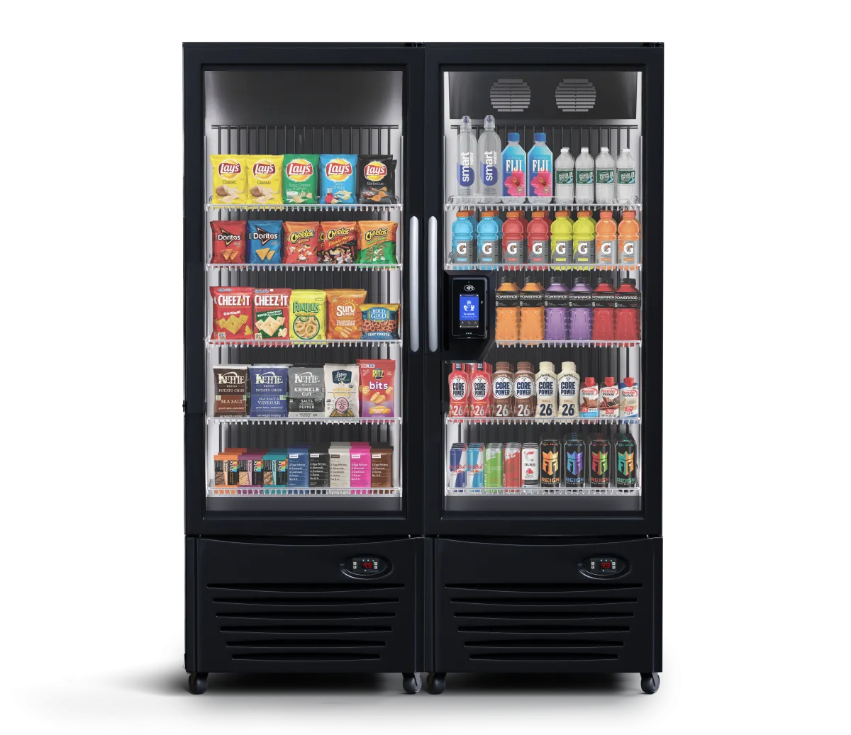 Produce stand overflowing with fresh fruits and vegetables. Bright colors displayed in baskets.