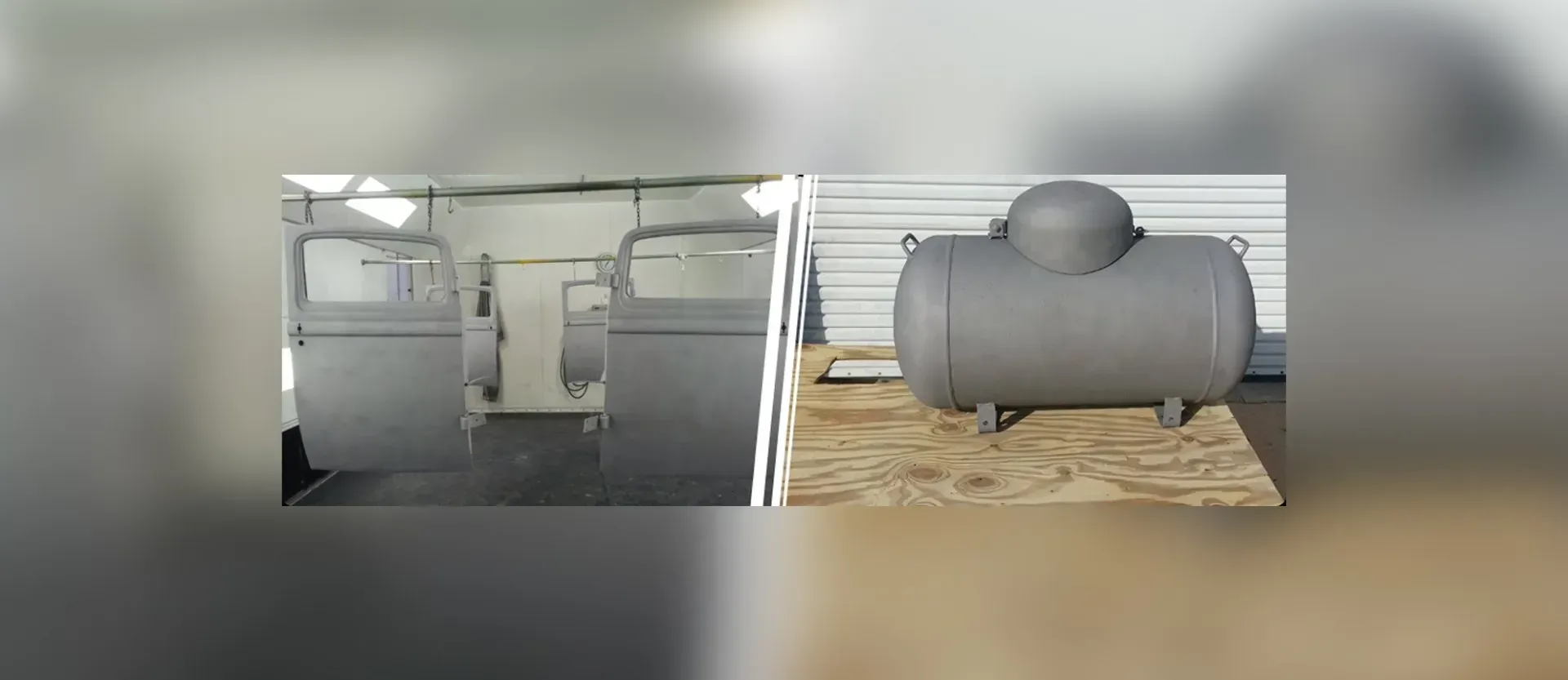 A picture of a tank before and after being painted.