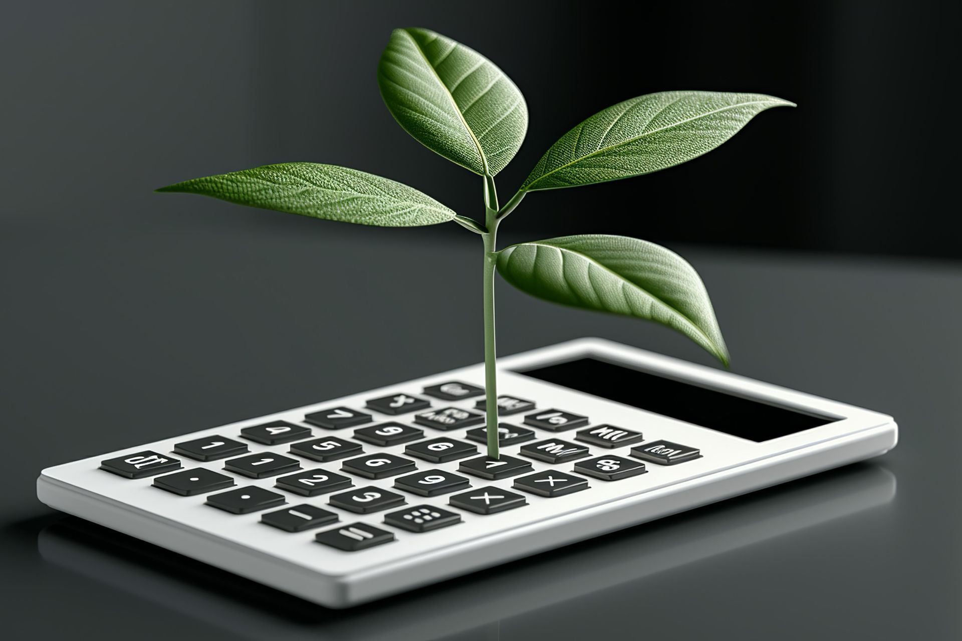 A plant is growing out of a calculator