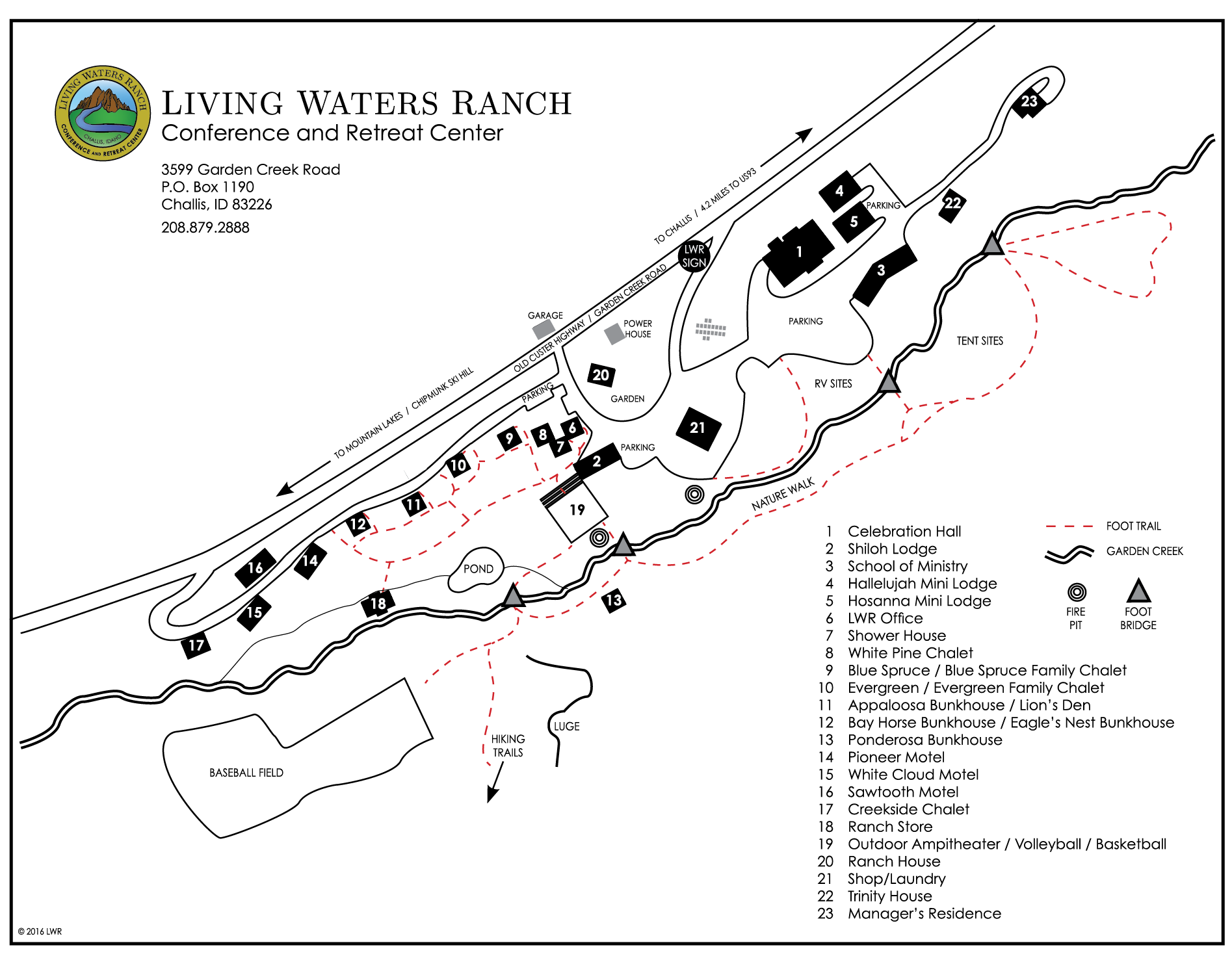 A black and white map of living waters ranch