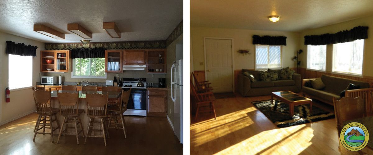 A picture of a kitchen and a picture of a living room