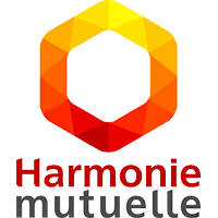 Un logo pour harmonie mutuelle avec un hexagone au centre