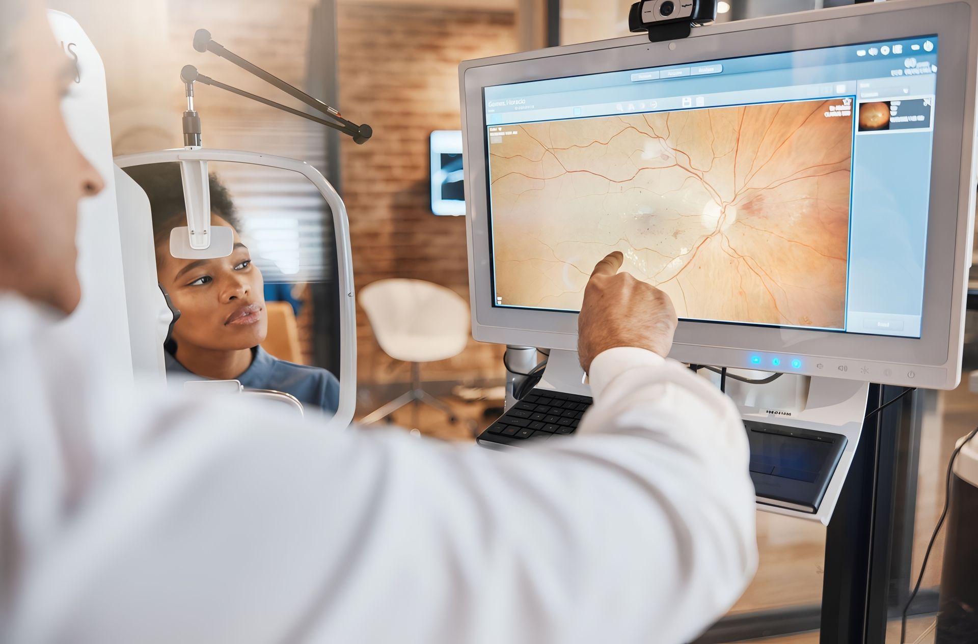 A Doctor Is Looking at A Patient 's Eye on A Computer Screen — New Look Eyewear In Maitland, NSW