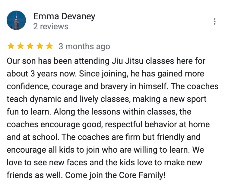 Emma devaney wrote a review for jiu jitsu classes