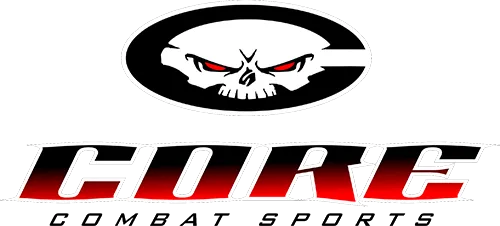 The logo for core combat sports has a skull on it.