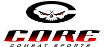 The logo for core combat sports has a skull on it.