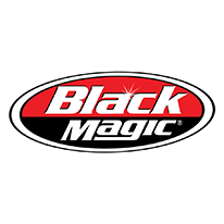 The black magic logo is a red and black oval.