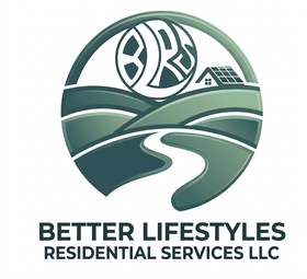 Better Lifestyles Residential Services LLC logo with blue house and green leaf, “Caring • Connecting • Community” text