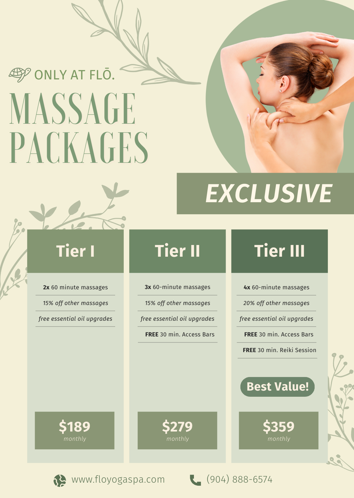 A poster for a massage membership with a woman getting a massage.