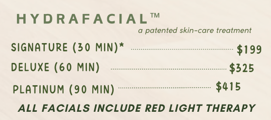 A price list for hydrafacial a patented skin care treatment