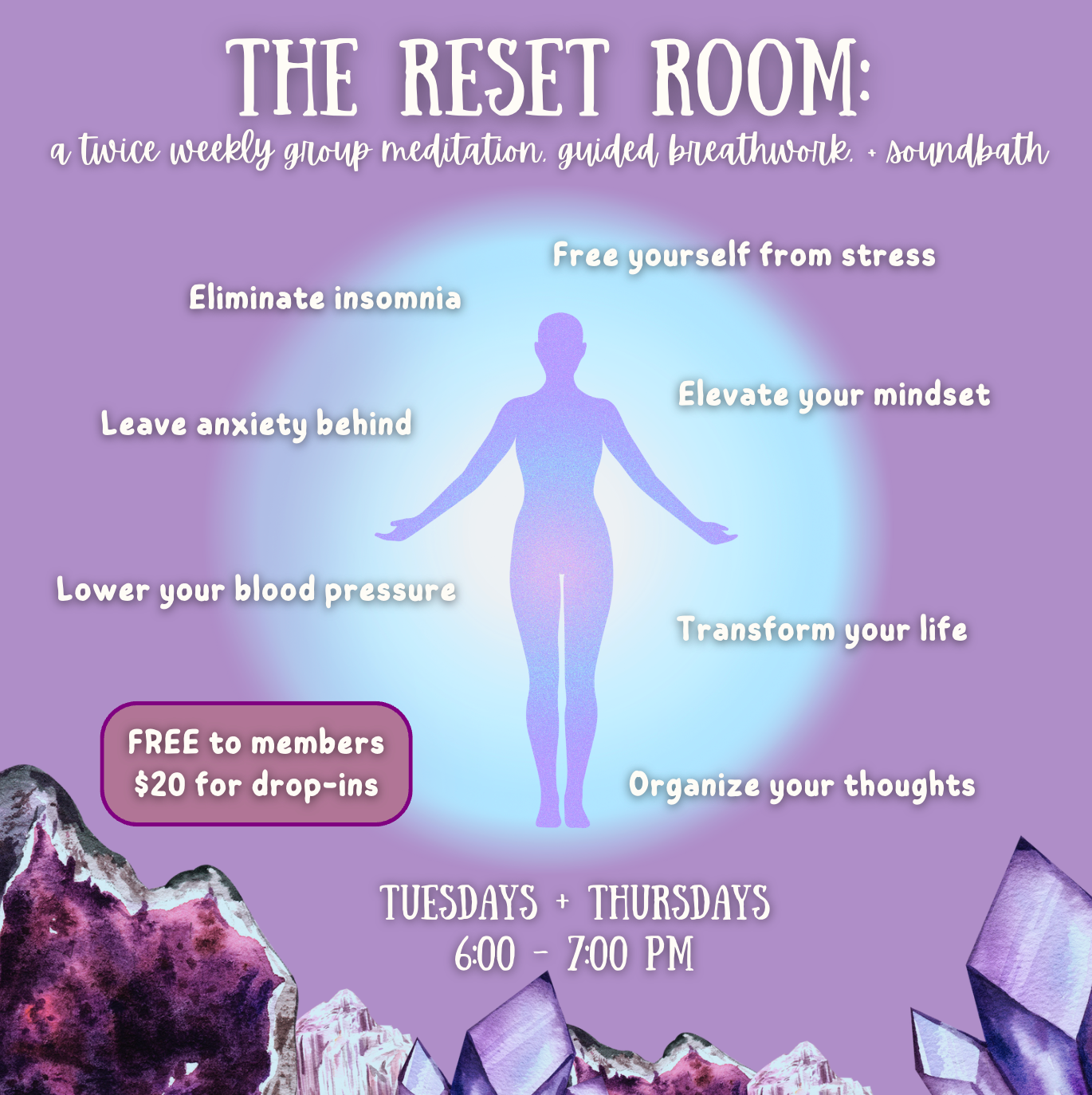 An advertisement for the reset room shows a silhouette of a woman