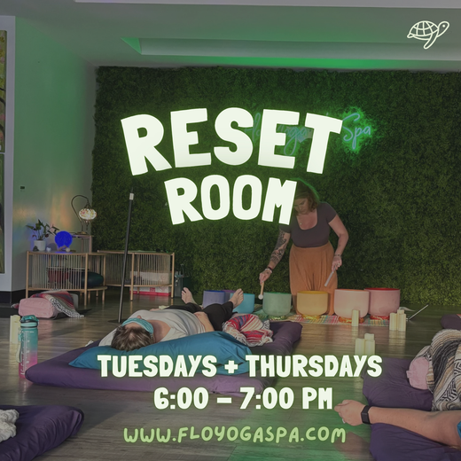 A poster for a yoga class called reset room
