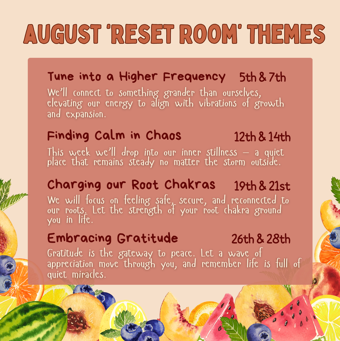 A poster with purple butterflies and the words june reset room themes