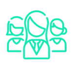 Tres figuras de mujeres delineadas en verde azulado.