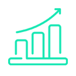 Gráfico de barras verde con una flecha inclinada hacia arriba, que representa el crecimiento.