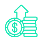 Moneda de dólar y pila con flecha hacia arriba, lo que sugiere crecimiento financiero.