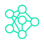 Círculos verdes interconectados, que se asemejan a un diagrama de red neuronal.