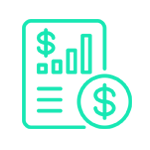 Informe financiero verde con gráfico de barras e icono de signo de dólar.