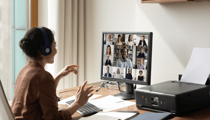 Remote HR manager on a video call with remote employees