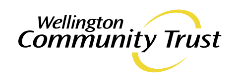 The wellington community trust logo is yellow and black on a white background.