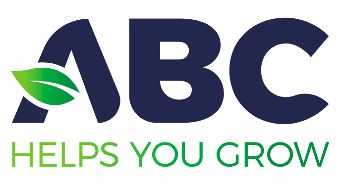 The logo for abc helps you grow with a leaf on it.