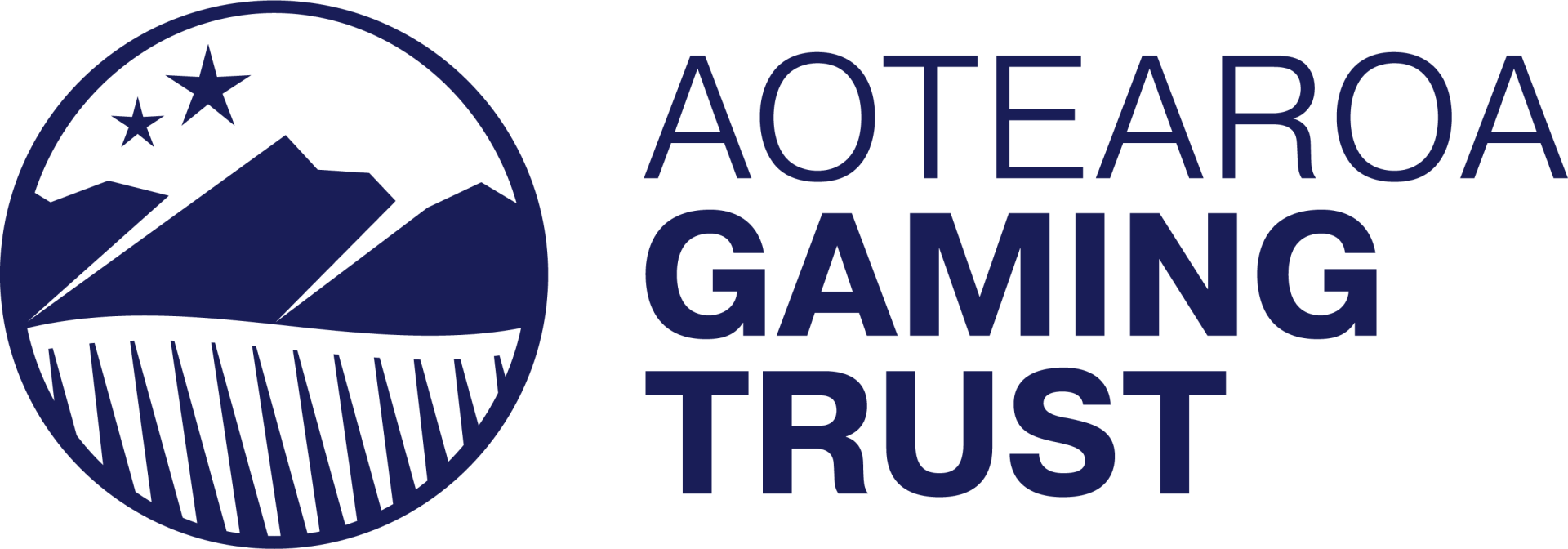 The logo for the aotearoa gaming trust is blue and white.