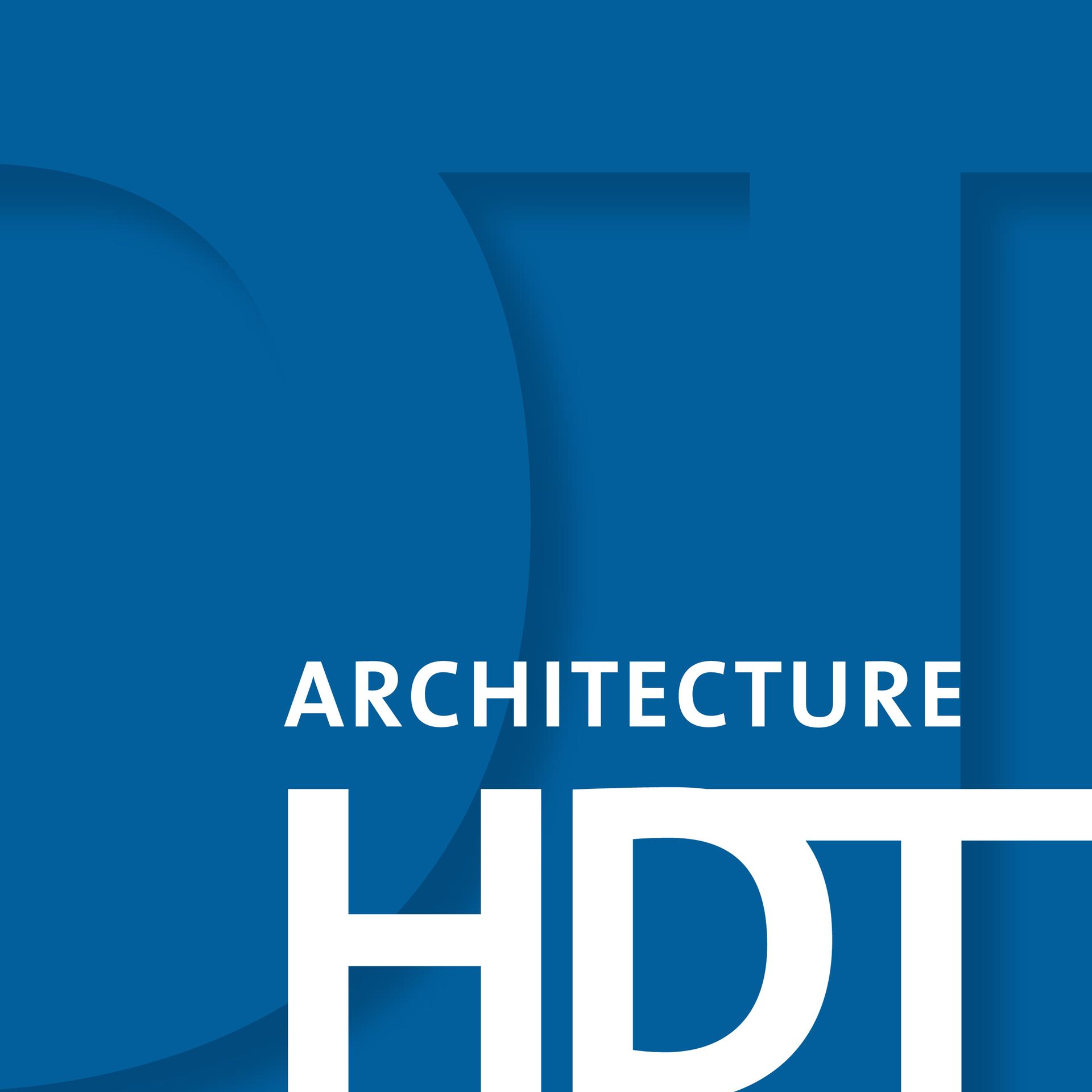 A blue and white logo for architecture hdt