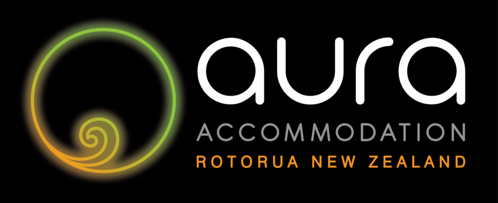 A logo for aura accommodation in rotorua new zealand