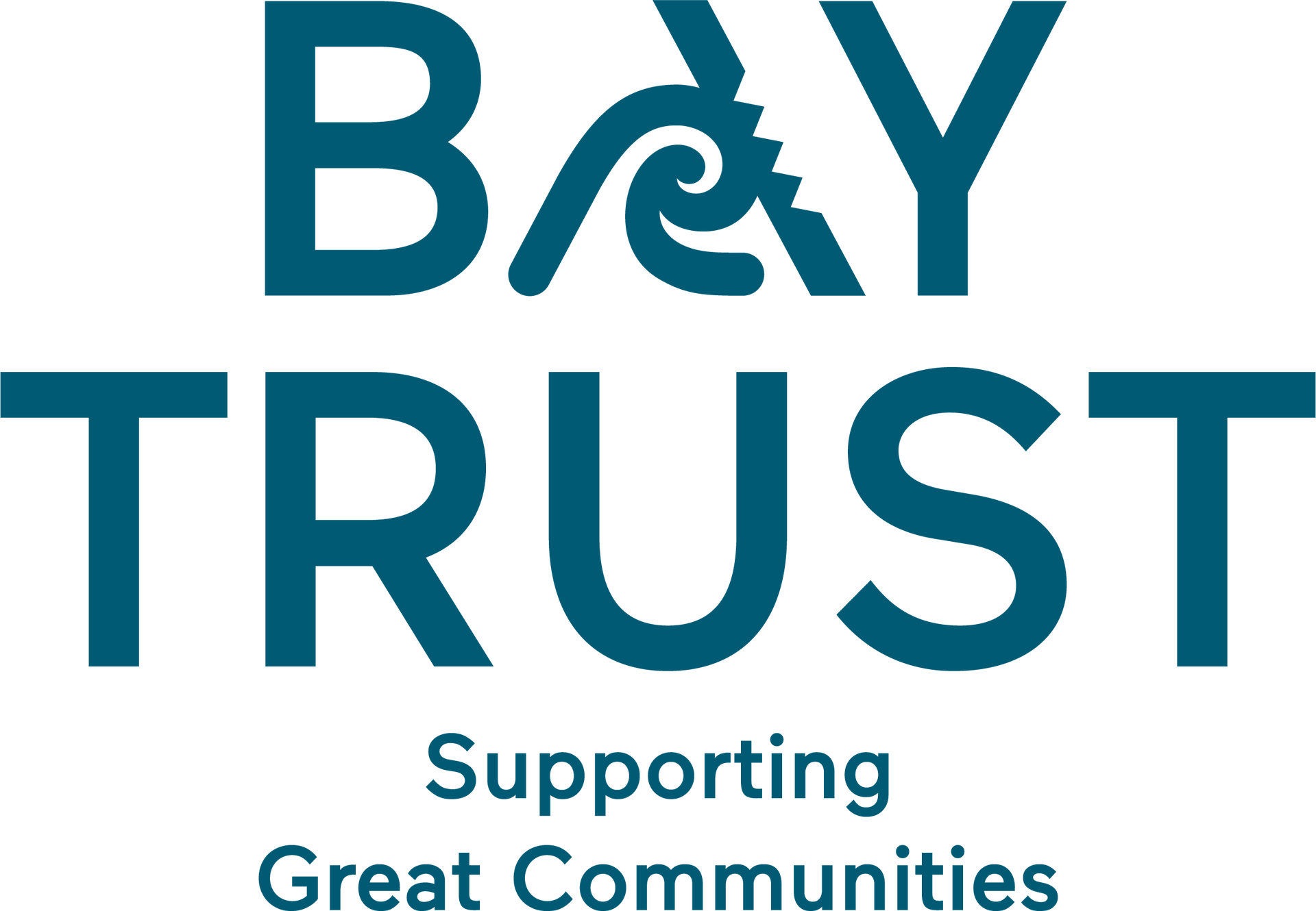 The bay trust logo is blue and supporting great communities.