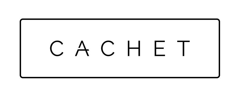 A black and white logo with the word cachet on it.