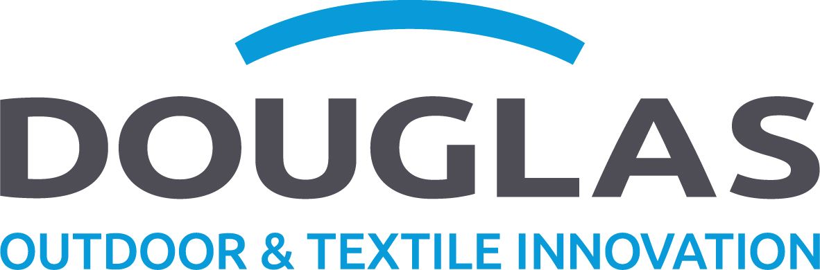 The logo for douglas outdoor & textile innovation is blue and black.