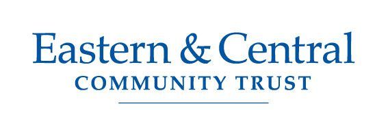 The logo for eastern & central community trust is blue and white.