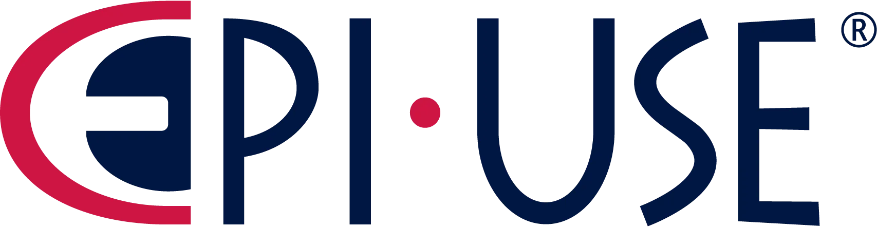 A blue and red logo for epi use on a white background