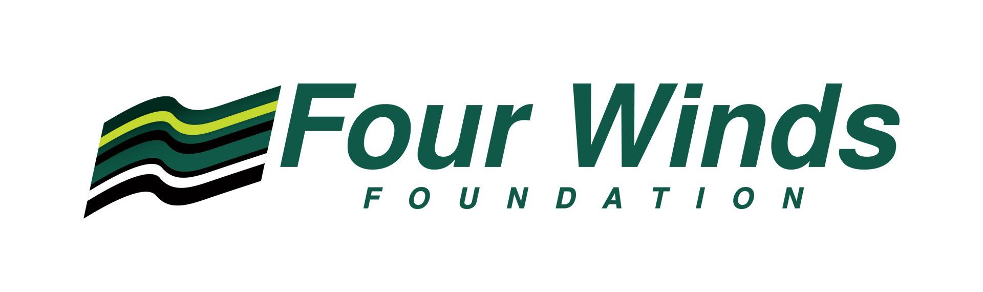 The four winds foundation logo is green and black