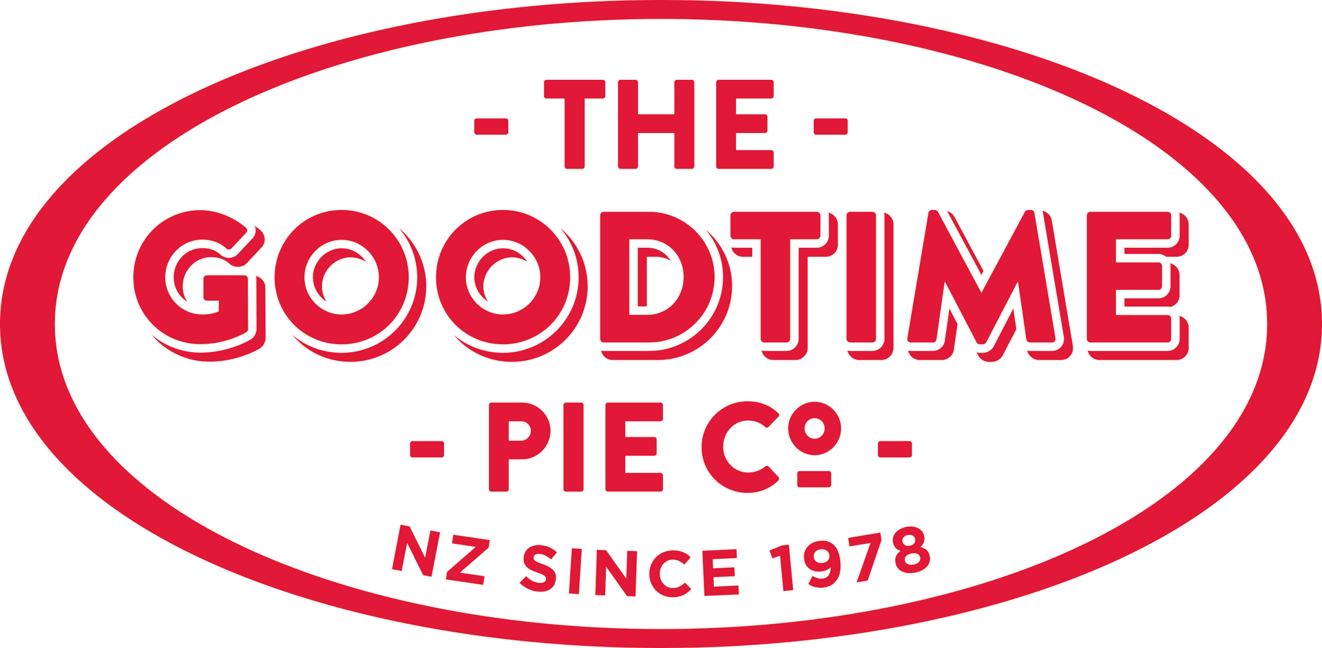 A red and white logo for the goodtime pie co.