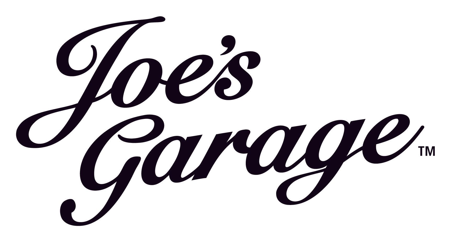 A black and white logo for joe 's garage on a white background.