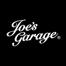 The logo for joe 's garage is white on a black background.