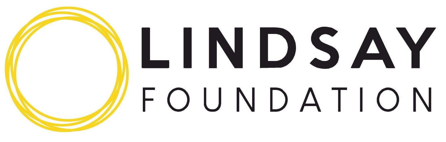 A logo for the lindsay foundation with a yellow circle in the middle.