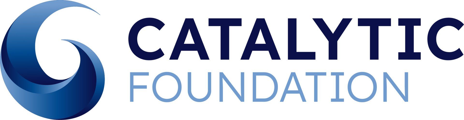 A blue and white logo for the catalyst foundation