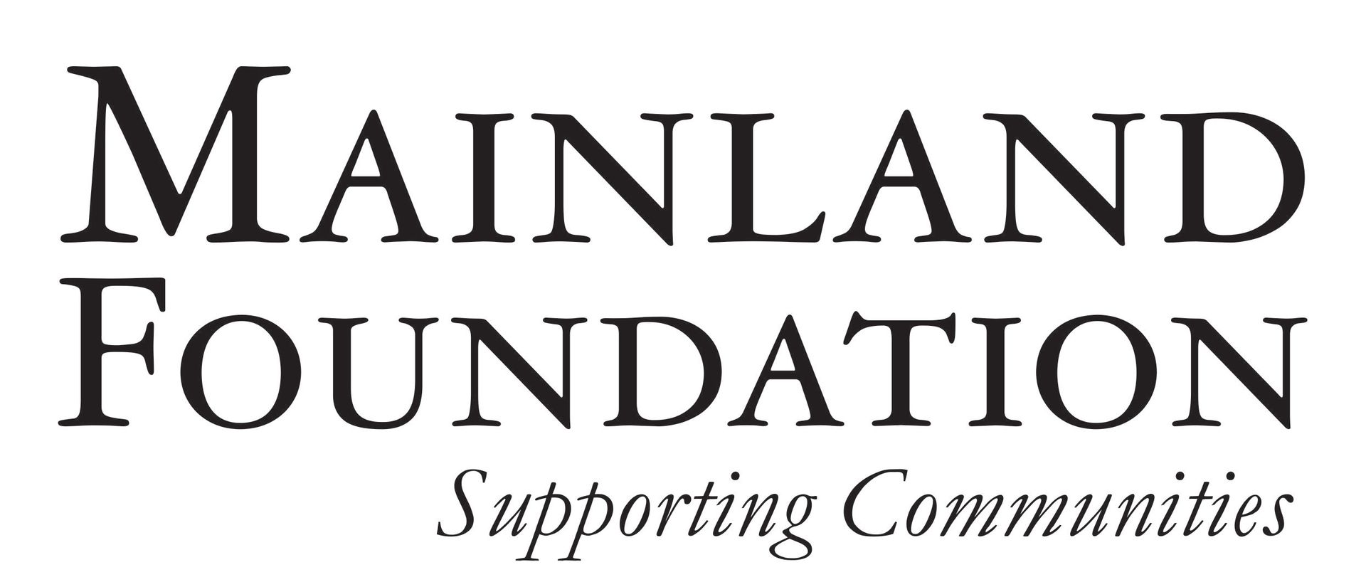 A black and white logo for the mainland foundation supporting communities.