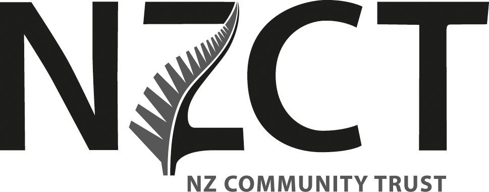 A black and white logo for the nz community trust