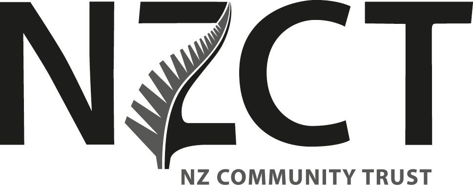 A black and white logo for the nz community trust
