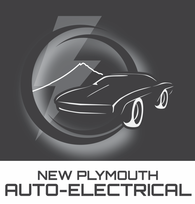 A black and white logo for new plymouth auto-electrical