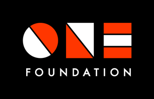 A logo for the one foundation on a black background