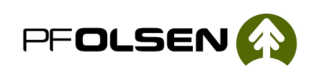 A logo for pfolsen with a green arrow pointing up