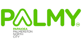 The palmy logo is green and white on a white background