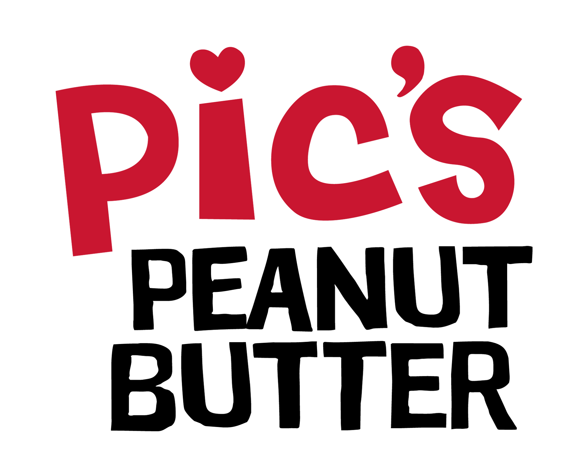The logo for pics peanut butter is red and black on a white background.