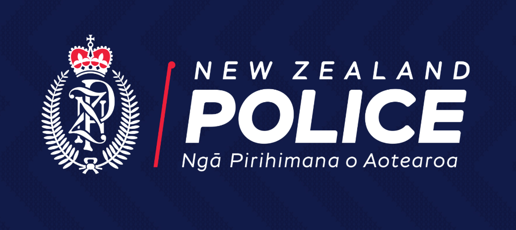 The new zealand police logo is on a blue background.